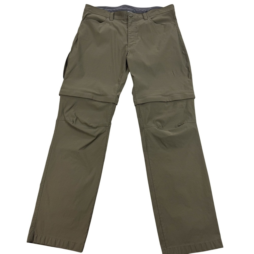 Eddie Bauer Convertible Tech Pant Mens 38x34 Green Hiking Zip Off Nylon Stretch